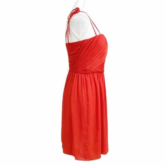 The KOOPLES CARDINAL RED SPAGHETTI STRAPS PLEATED FLOWY MINI CHIFFON DRESS - XS - Picture 2 of 10